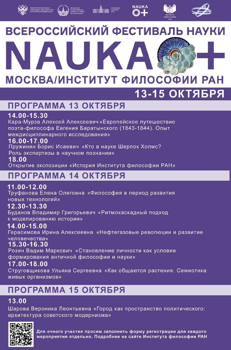 Афиша Всероссийского Фестиваля науки в Институте философии РАН
