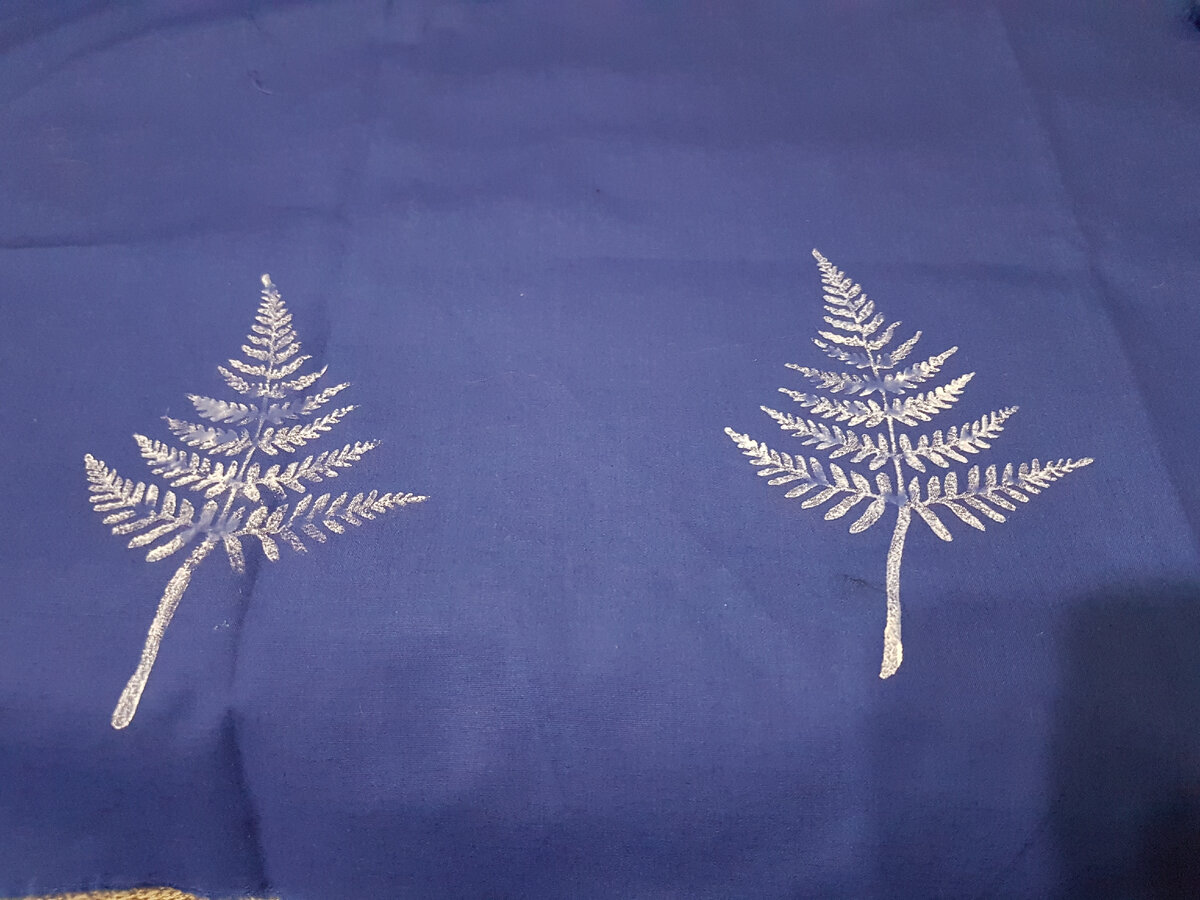 Папоротники - ручная печать на ткани