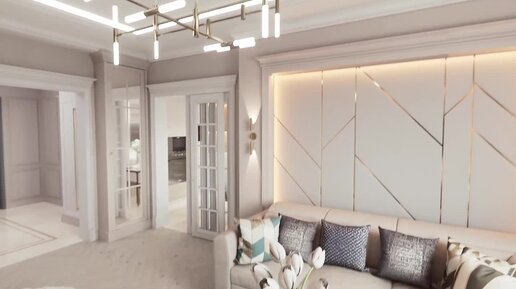 Классика и современный дизайн в эффектном интерьере апартаментов с деревянными панелями на стенах