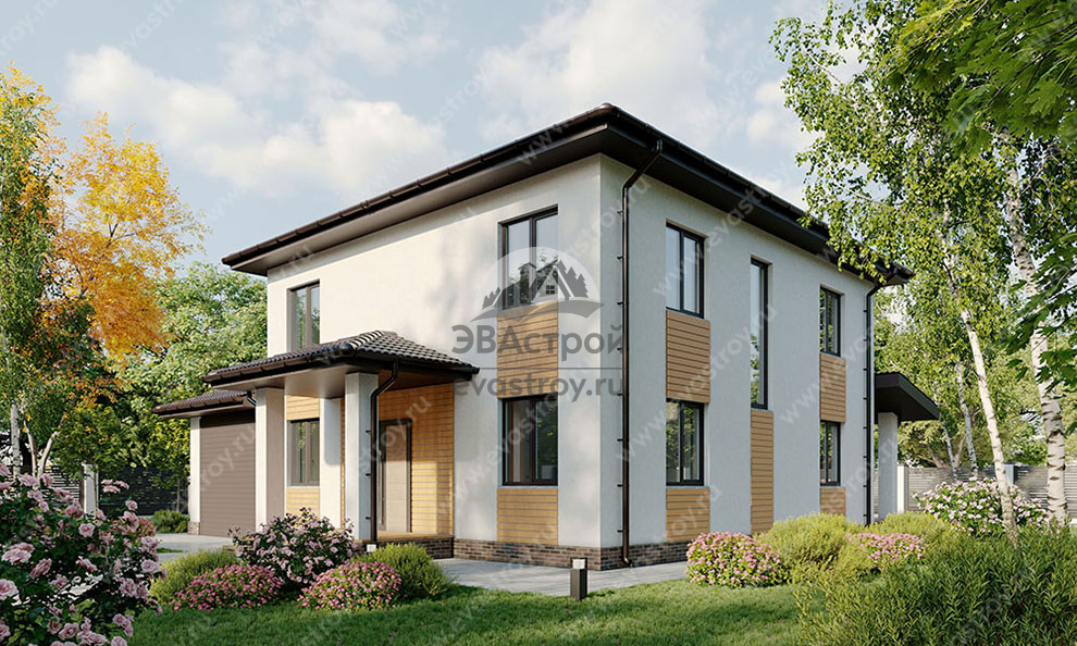 Проект двухэтажного дома 189 м2 с одноместным гаражом и террасой - SRK-56