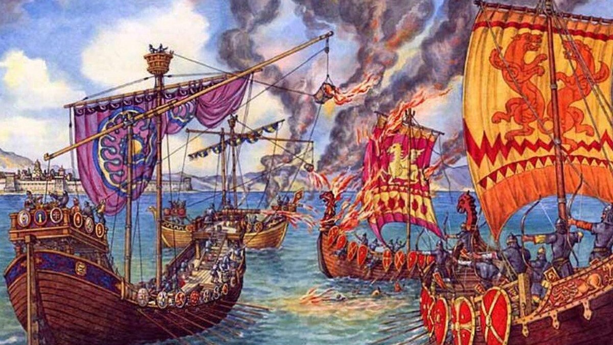 Что такое греческий огонь в истории. Поход Игоря на Константинополь 941 г.. Поход Игоря на Византию греческий огонь. Походы Олега и Игоря на Константинополь.