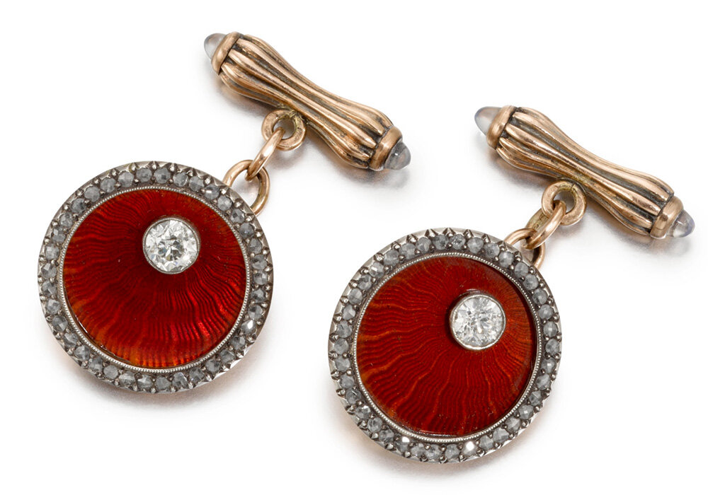 Фаберже. Запонки из розового золота с бриллиантами и эмалью. Фото: Sotheby's