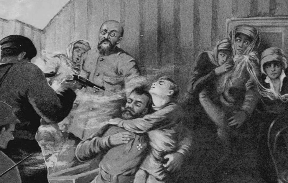 Расстрел царской. Расстрел семьи Романовых. Расстрел царской семьи 1918. Семья Николая 2 перед расстрелом. Расстрел царской семьи Романовых Николай 2.