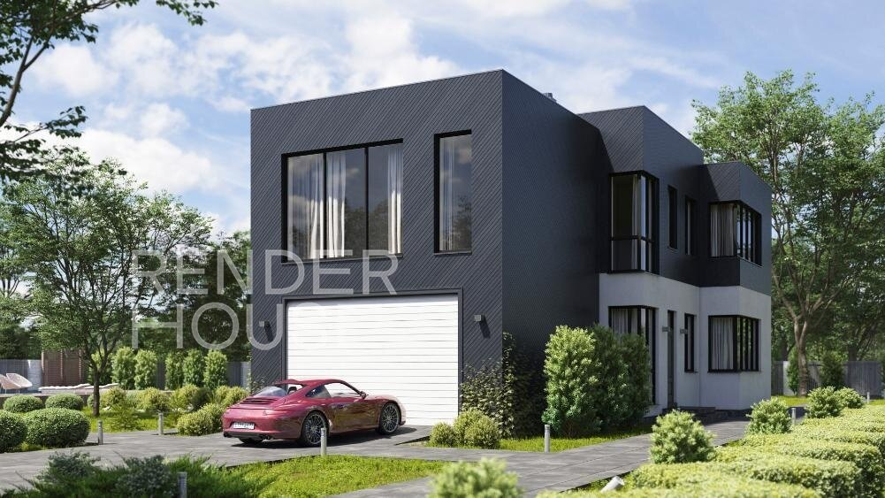 Вид на главный и правый фасады. Источник изображения: Дзен-канал "Render House: канал о лучших каменных домах в РФ"