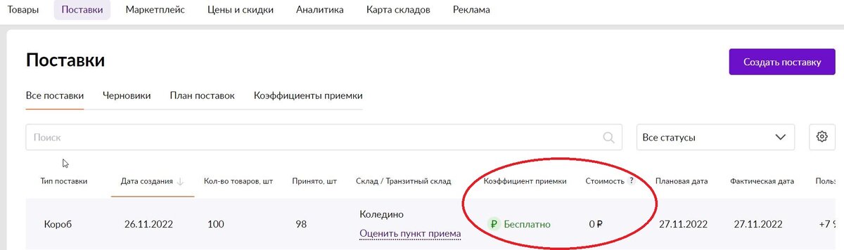 Сама поставка и дата поставки попадала под временной интервал штрафа