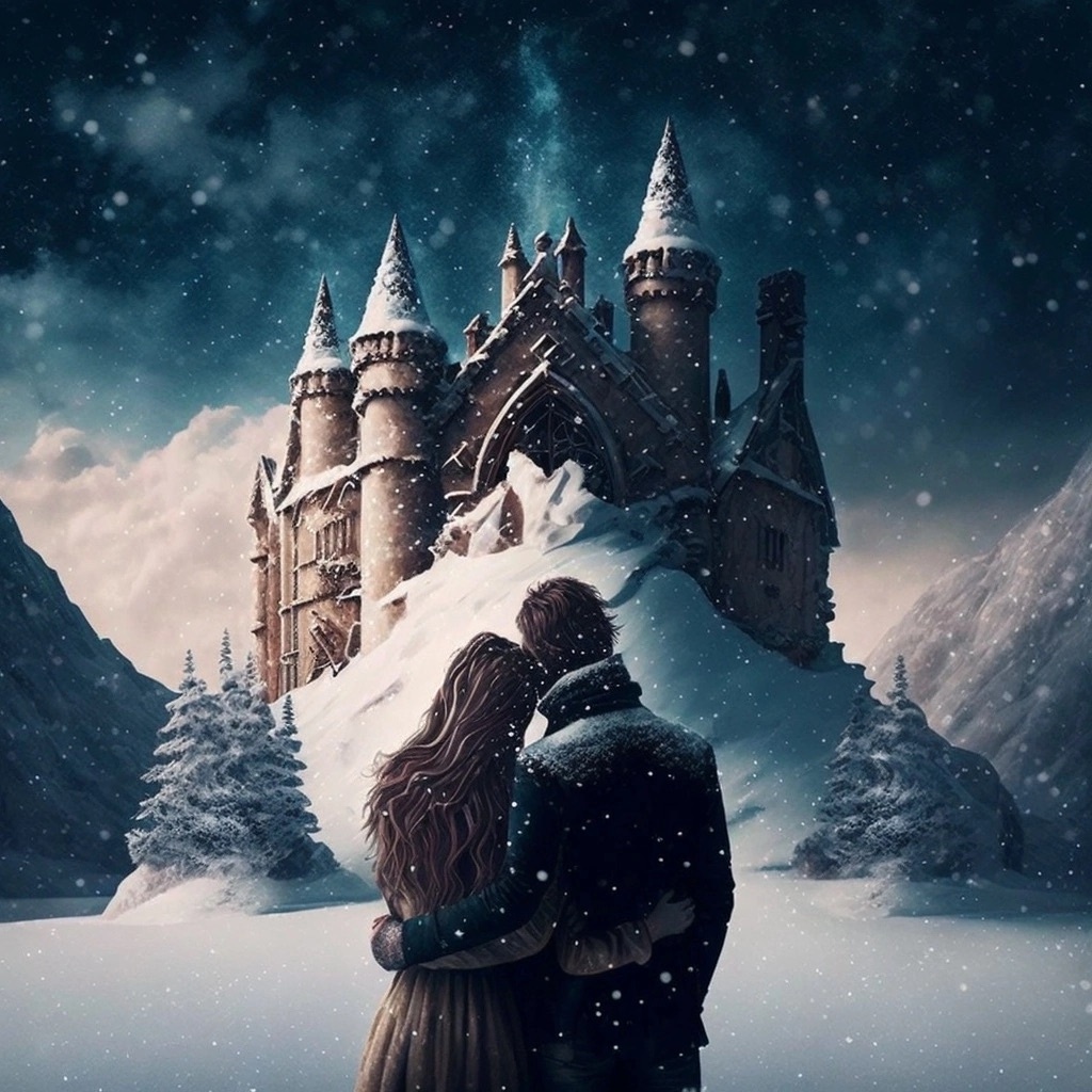 Герои «Снежной невесты» на фоне замка)