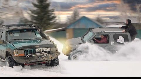 Как он это делает? Suzuki Jimny доминирует над Уазами на  зимнем Off road бездорожье