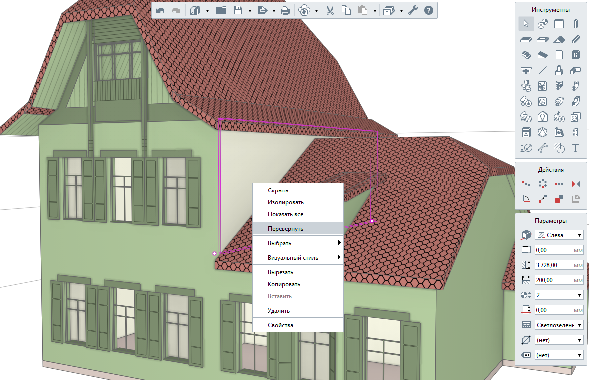 Изменение стороны стены. Модель создана по подобию Проекта №15 из альбома Судейкина 1913 г.