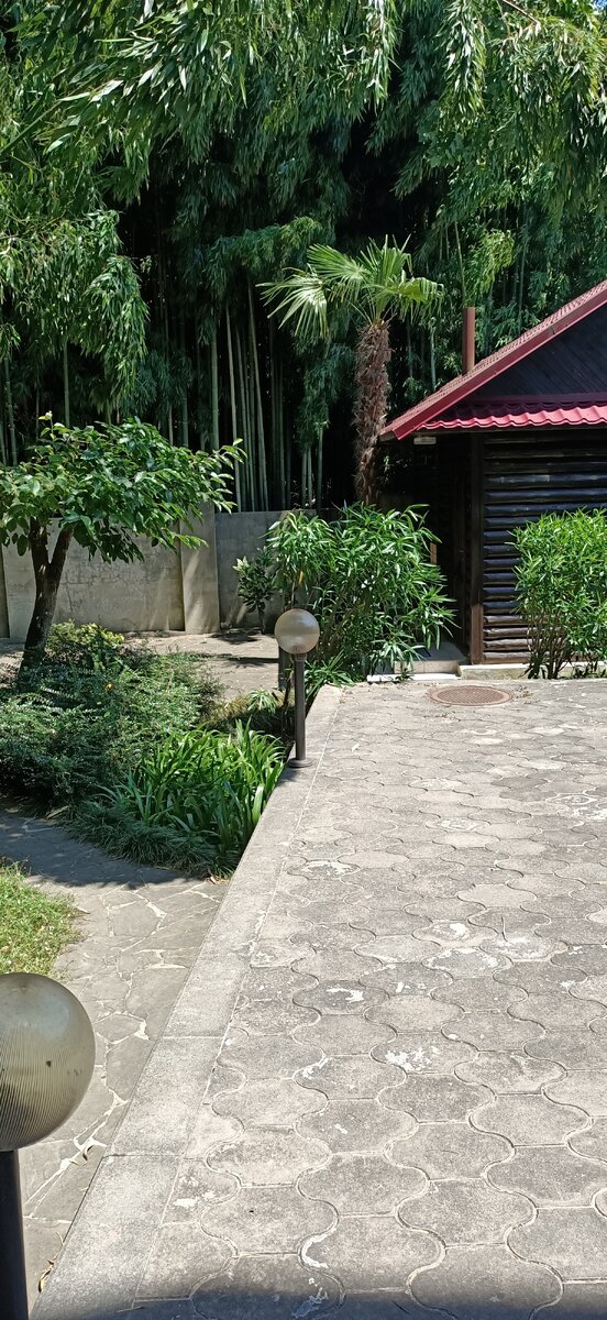 Домик на заднем дворе. Перед ним игровая площадка, до 22.00 там отдыхают люди. 