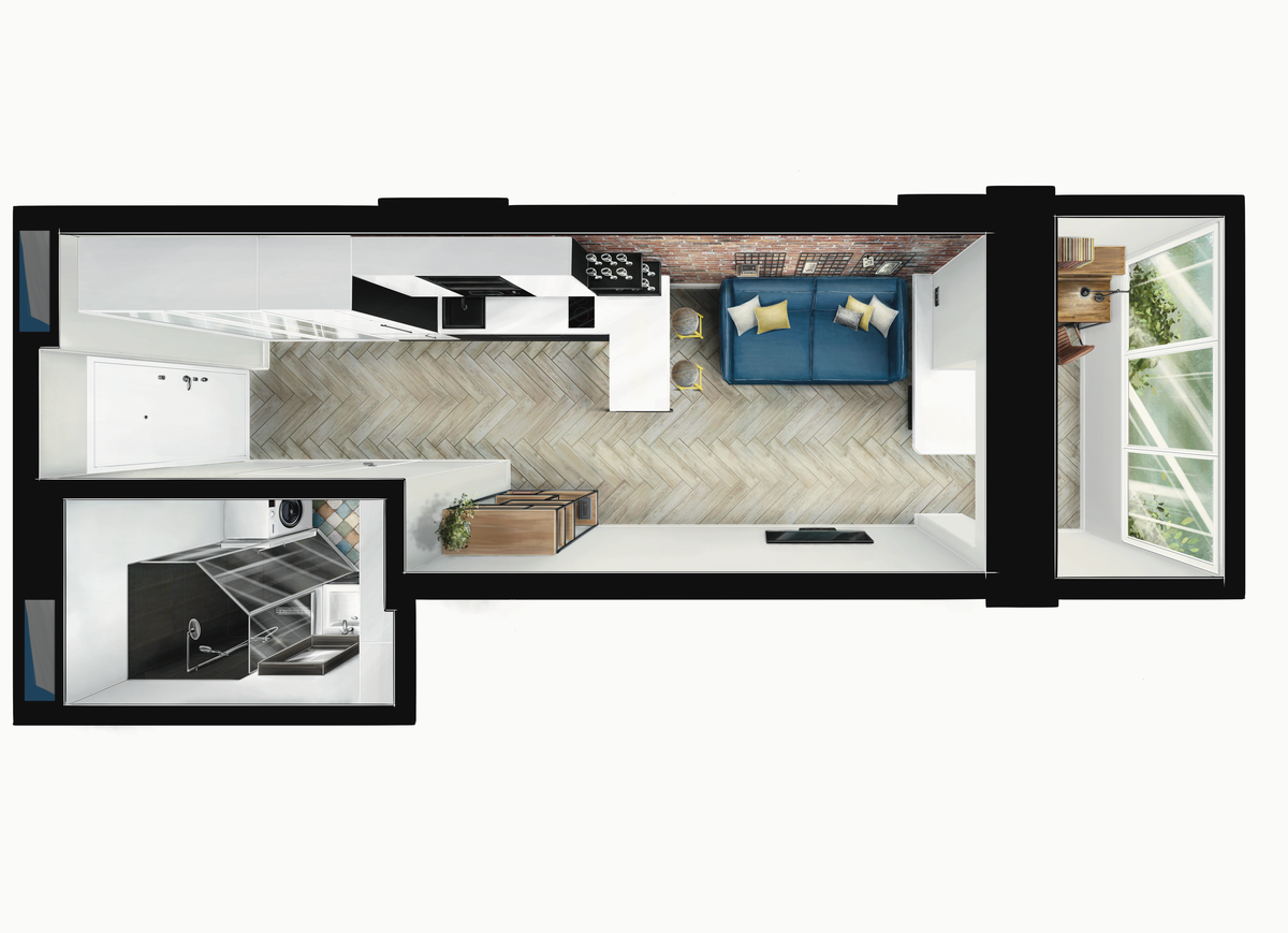 Скетч план 3Д квартиры-студии