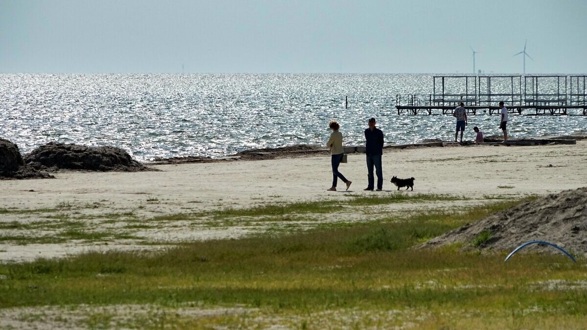    Местные жители на побережье Черного моря в Скадовске в Херсонской области© AP Photo / Alexander Zemlianichenko
