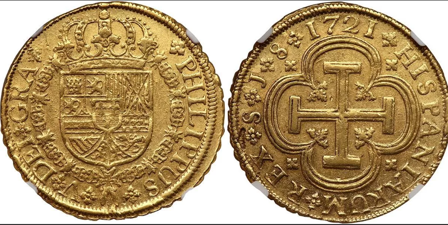 8 эскудо. (Испания Золото Филипп V король Испании (1683-1746)).