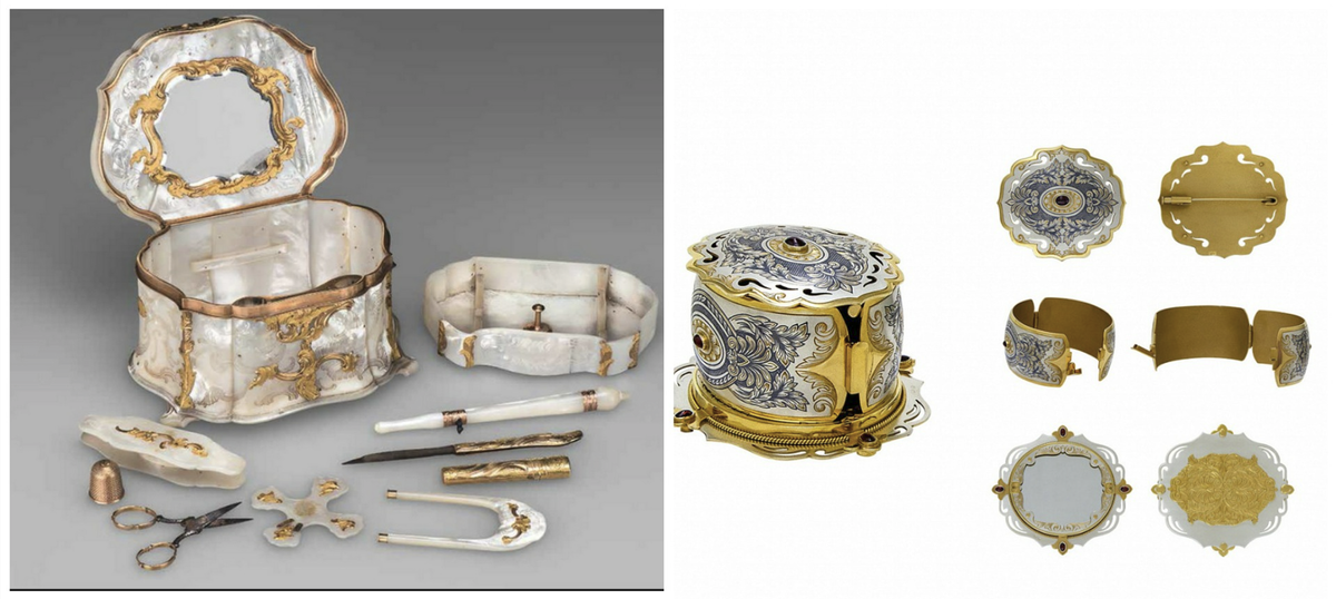 Несессер Франция, 1730-е гг. перламутр, золото, сталь резьба, чеканка