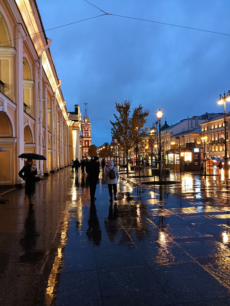 Фото автора, как и ВСЕ ниже.  Невский проспект вечером в дождь.