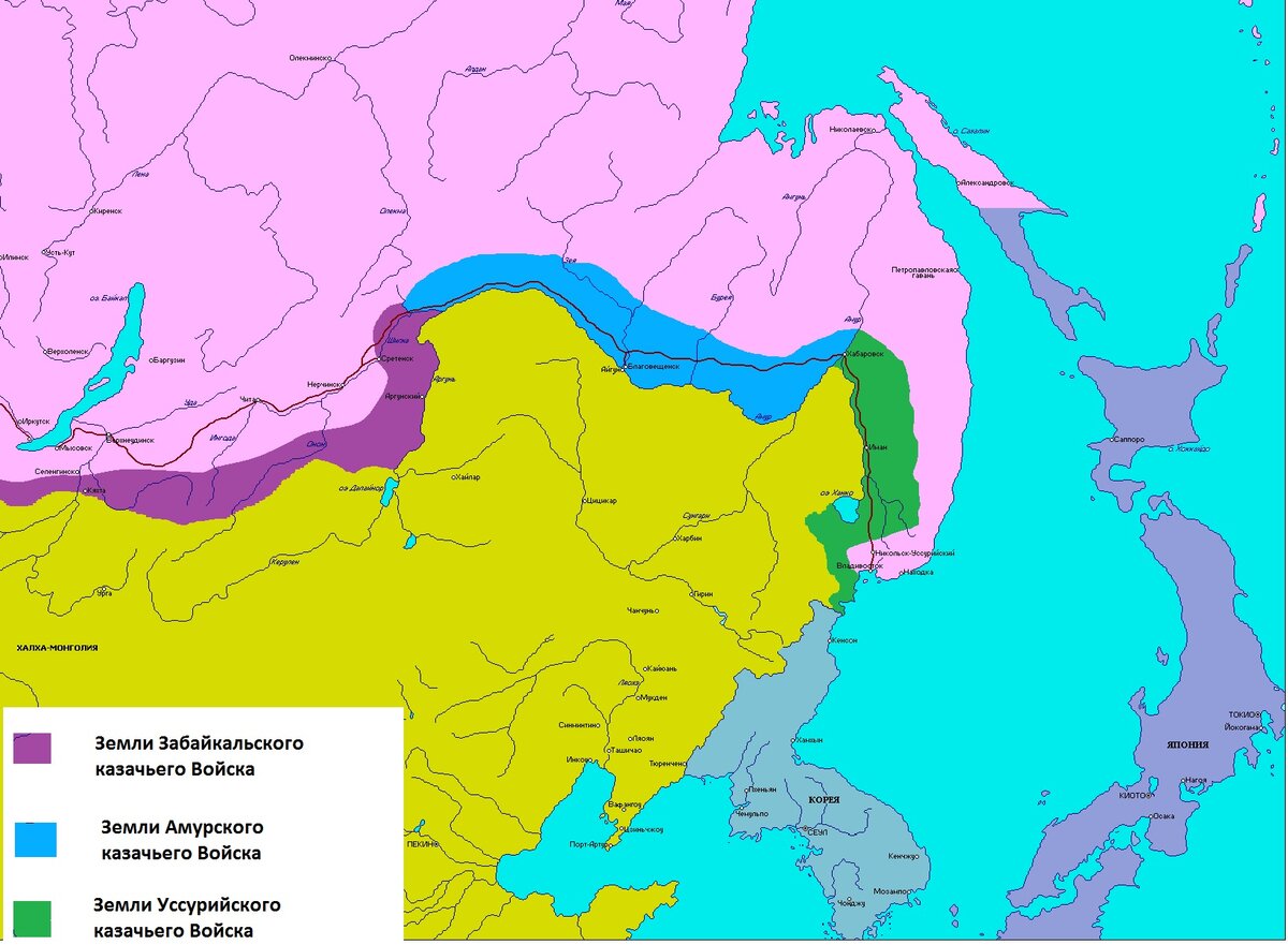 Карта забайкальского казачьего войска подробная по отделам