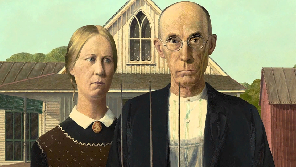 "Американская готика" Гранта Вуда как бы намекает: чрезвычайно тяжёлый взгляд на вещи - явление универсальное. Вне зависимости от географии и политической повестки