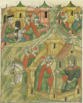 Альбрехт Прусский и Василий III обмениваются послами, миниатюра из Лицевого летописного свода.