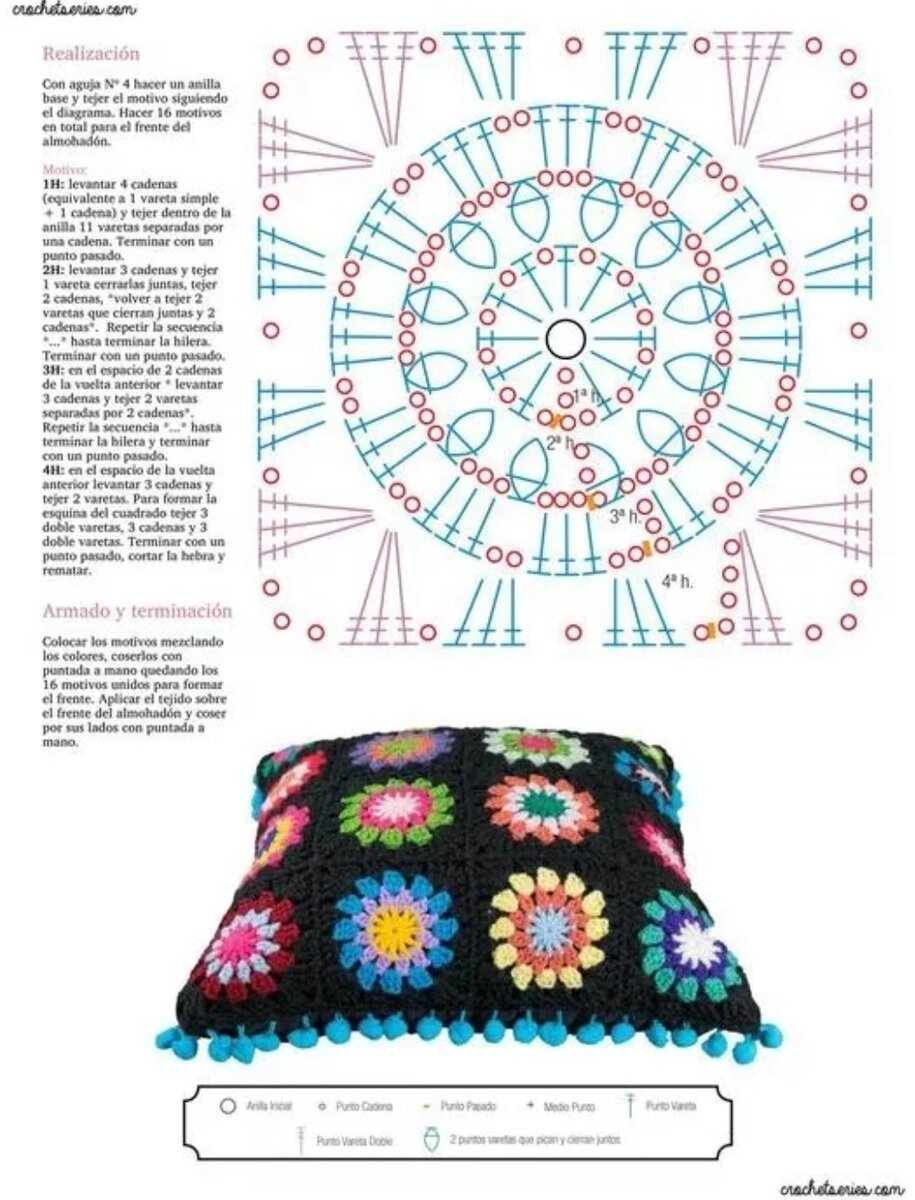 Схема крючком квадрат для подушки