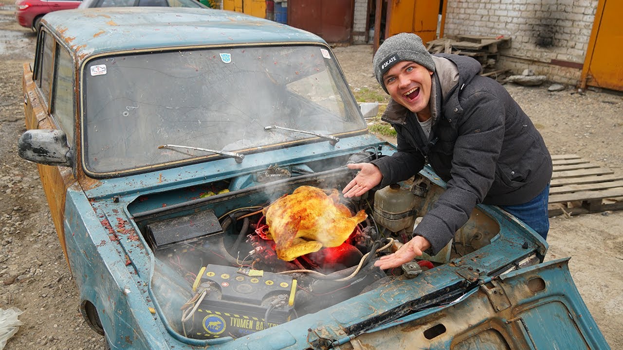 Жарим еду на двигателе автомобиля! Челлендж!