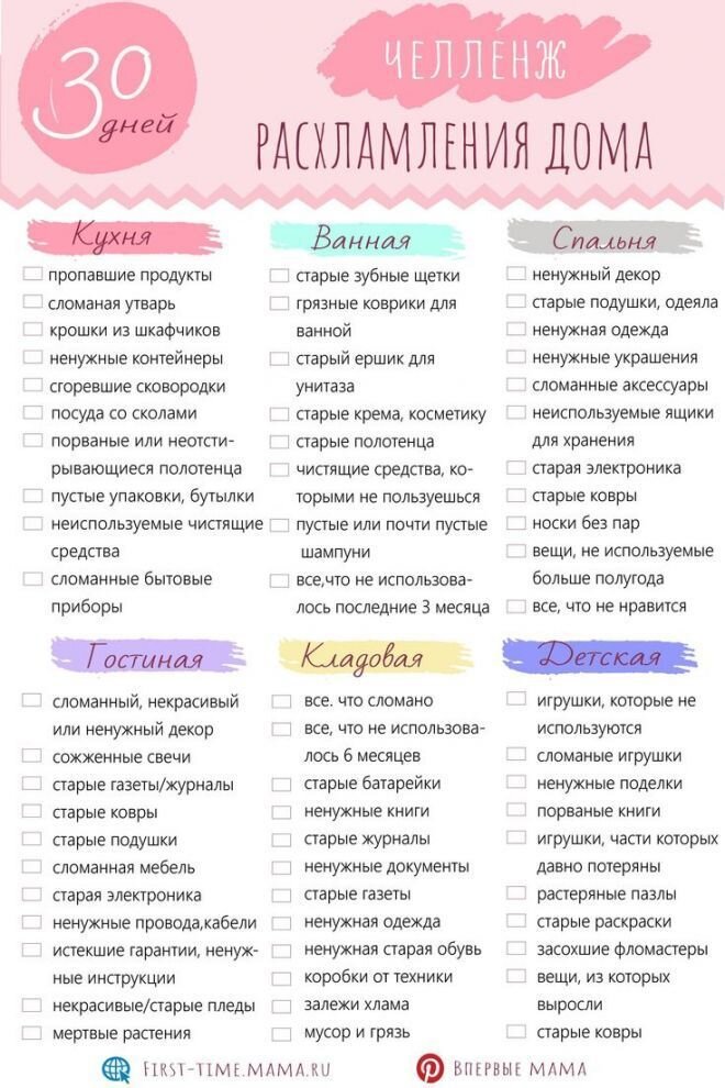 Чек лист расхламления дома. Рекомендую, помогает ничего не забыть 
