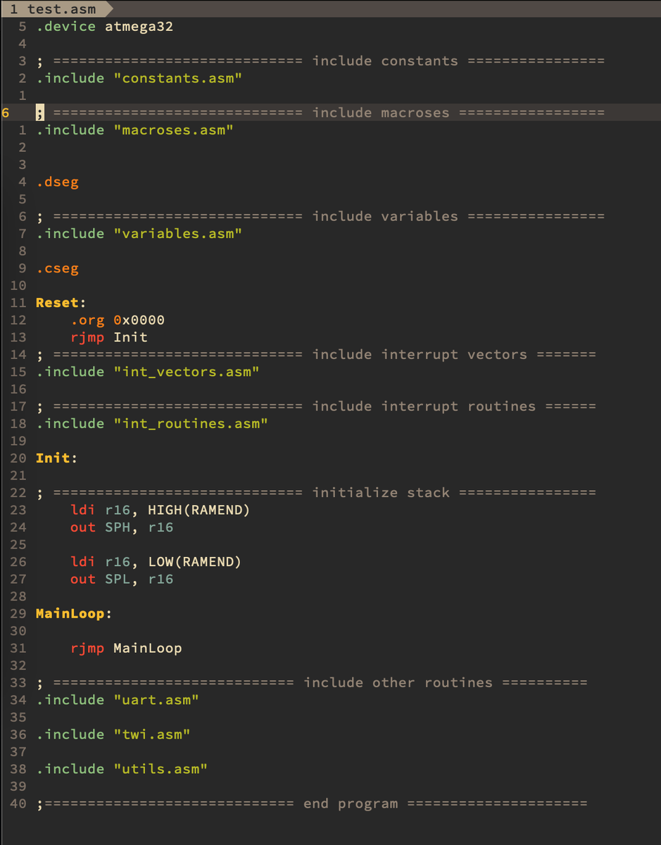 Рисунок 1.- пример организации программы на ассемблере 