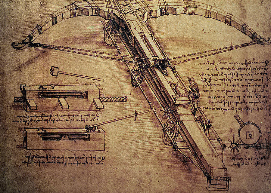 Эскиз гигантского арбалета, Леонардо да Винчи, 1482 год