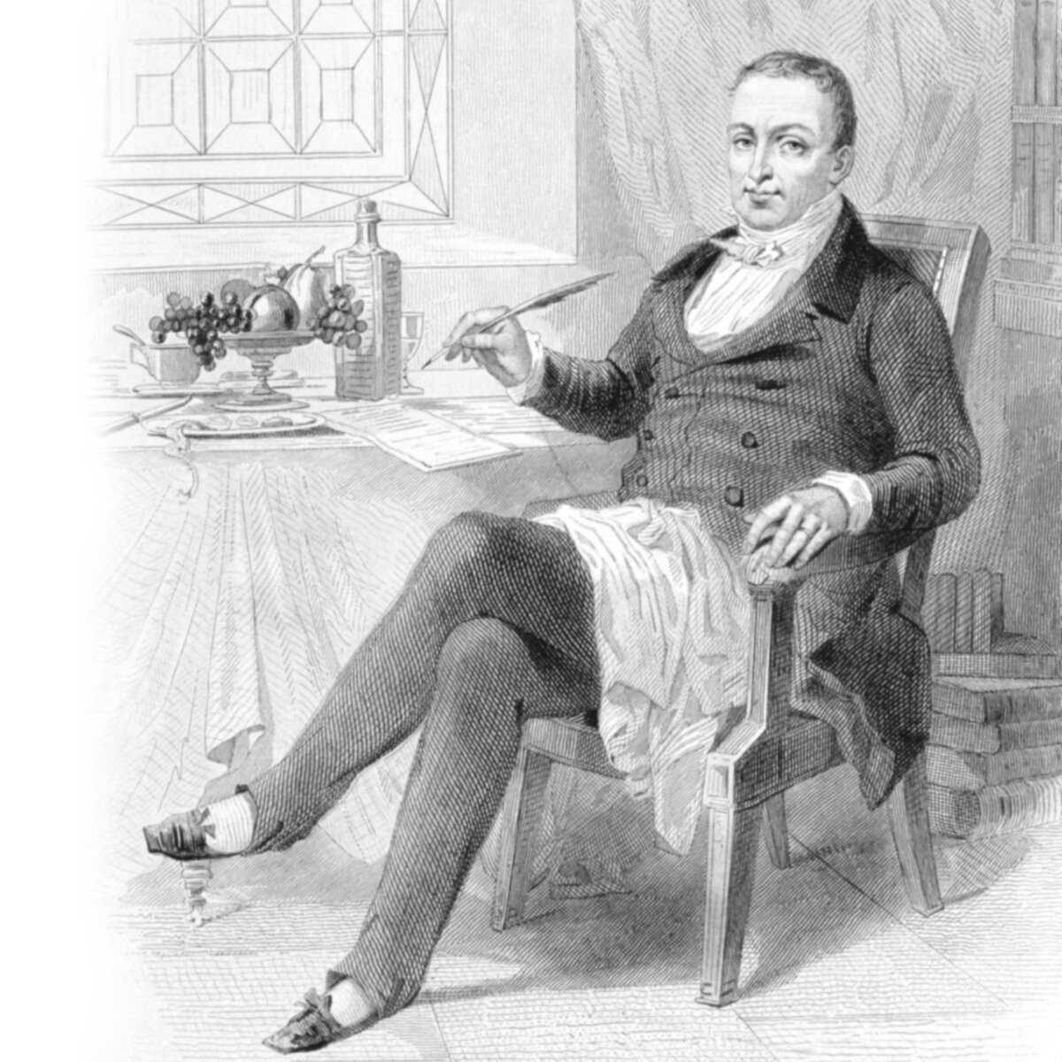 Жан Антельм Брийя-Саварен. Художник: Шарль-Мишель Жофруа. Литография. 1848. Иллюстрация из книги «Физиология вкуса»