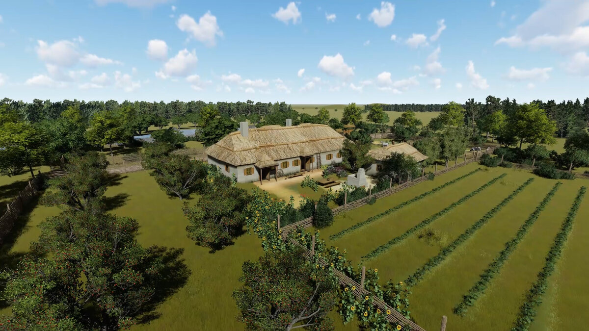 Казачье подворье с Велыкой хатой, Малой хатой и Хлевом под одной крышей.