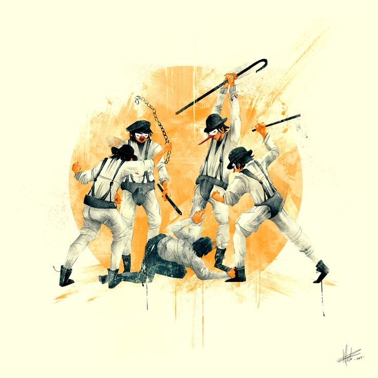 Иллюстрация к роману "заводной апельсин", источник Яндекс картинки.