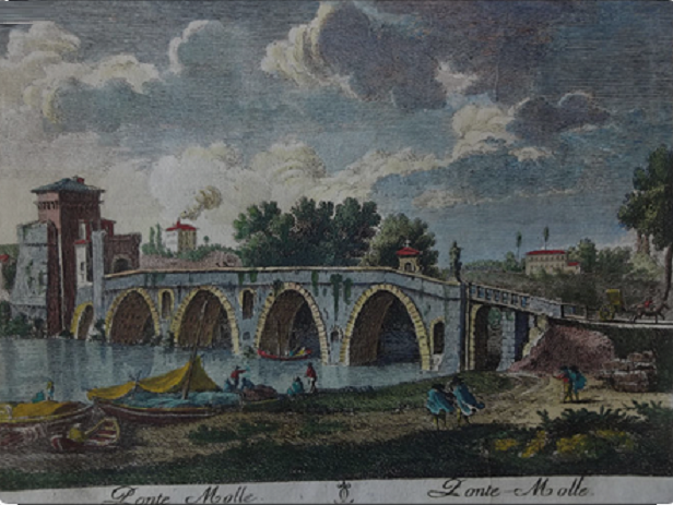 Мост Ponte Mollo в Риме. Старинная открытка.
