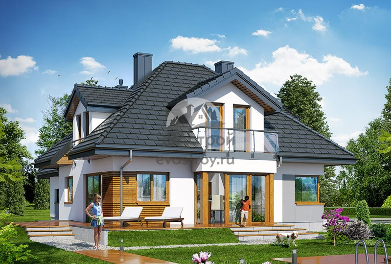 Проект квадратного дома 253 м2 с мансардой, гаражом и балконом - 106-02