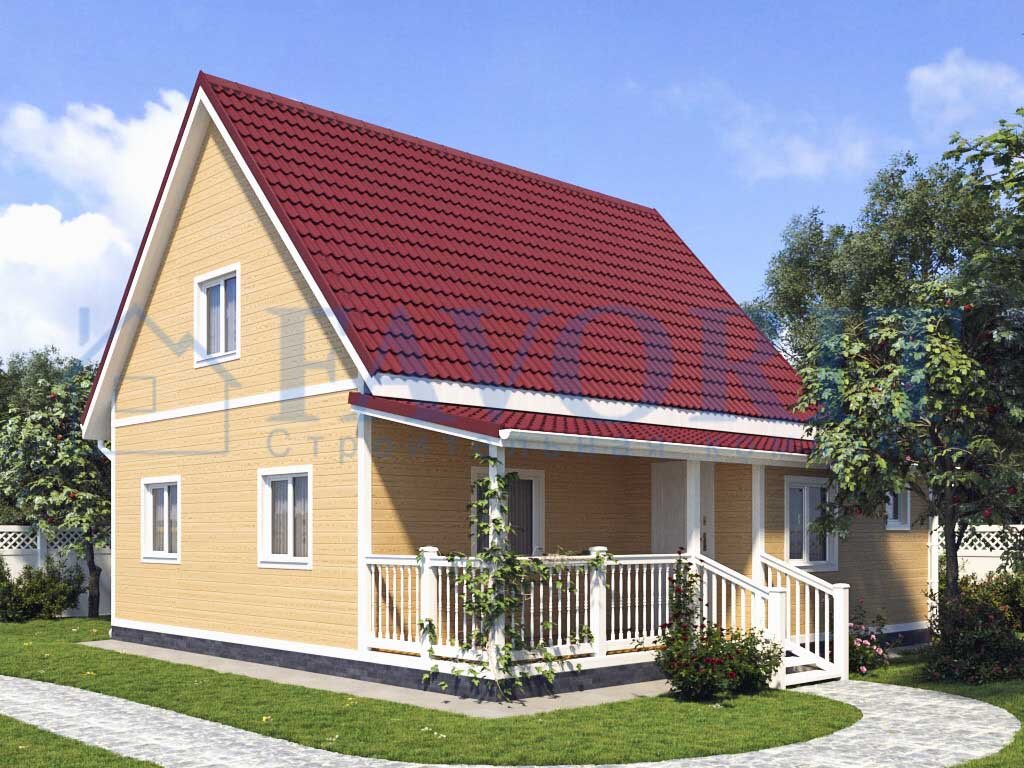 Каркасный дом 8х8 с мансардой и террасой. Проект "КК-11" 