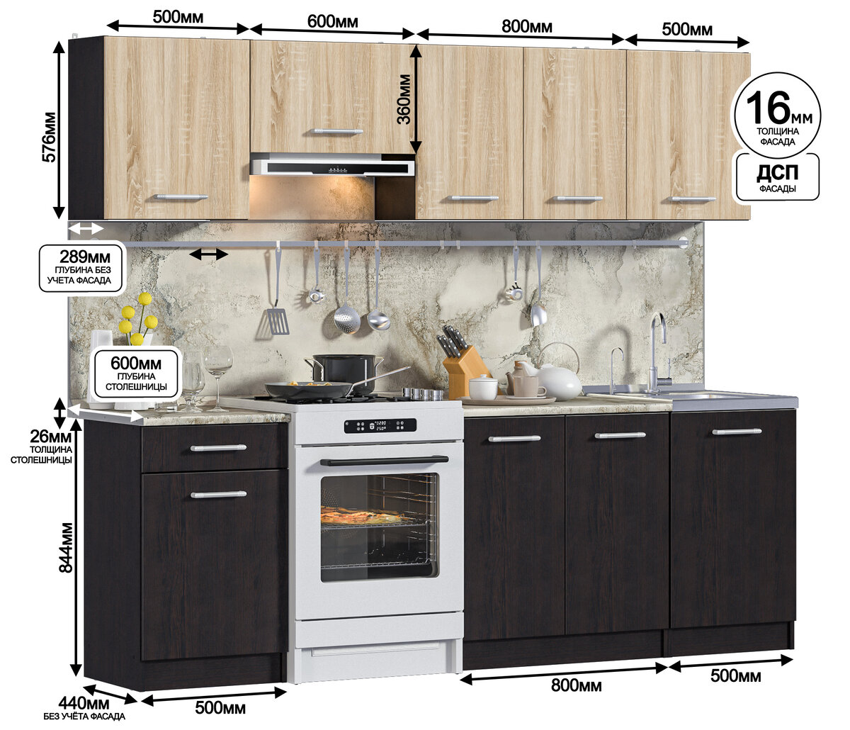 Гарнитур «Виктория» занимает всего 2,4 метра и легко поместится в компактной кухне