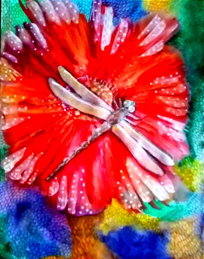 Акварель,/ Ожидание ощущения наполненной радости от полёта ранним утром,когда серебро росы дрожит на зелёной траве и золотые,пронзительные лучи,указывают направление к солнцу....☀️✨🦋