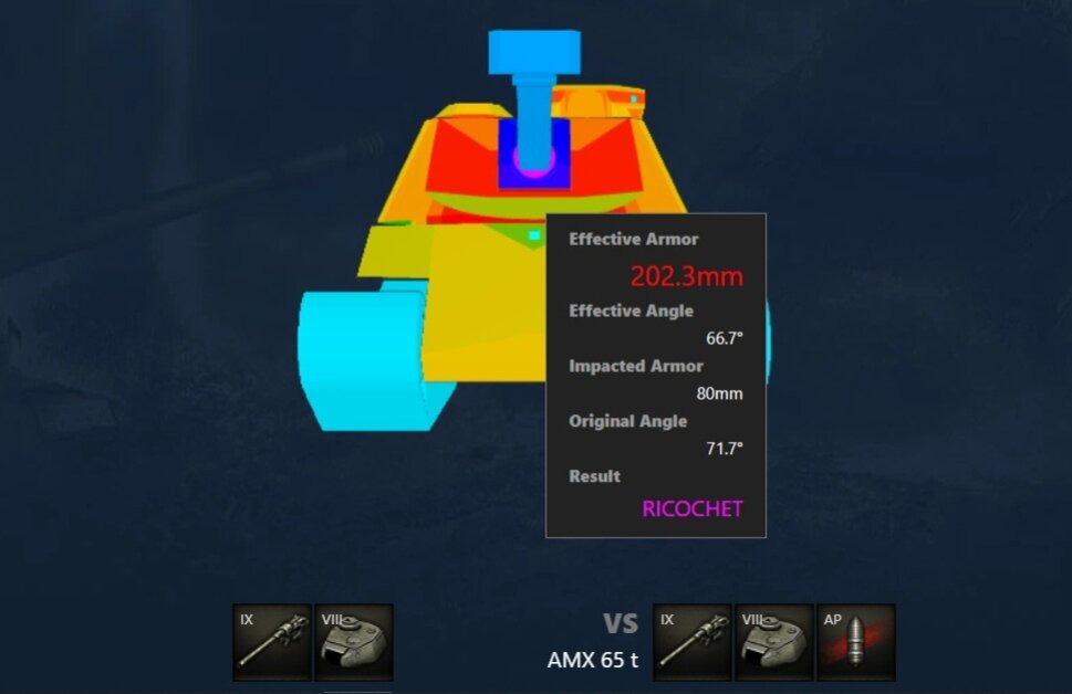 "Подбородок" башни. Должен ловить вражеские снаряды рикошетом, но на деле пробивается кумулятивами, если не встать от рельефа.