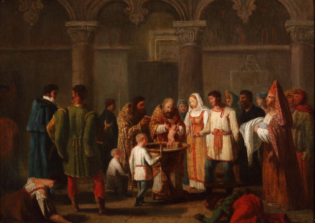 Неизвестный художник. Крещение младенца. Первая четверть XIX века. Из собрания Государственного музея А.С. Пушкина.