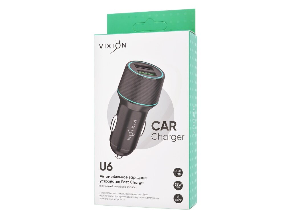 Характеристики VIXION U6:
Вход: 12-24V DC.
Выход 1: 5 В, до 3 A; 9 В, до 2 A; 12 В, до 1.5 A,18 Вт.
Выход 2: 5 В, до 3 A; 9 В, до 2 A; 12 В, до 1.5 A,18 Вт.
Максимальная мощность: До 36 Вт.
Поддержка: Fast Charge.
Цвет: Черный.
USB-порт: 2.
Материал: Полимер.
Совместимость: Для всех видов автомобилей.
Подсветка: Есть.
