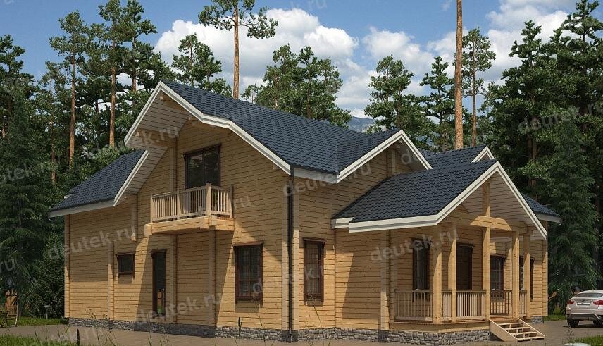 Проект дома 440 м2 из бруса с мансардой, сауной, кабинетом и террасой - DTW0092