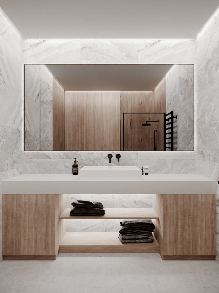 Стильно и элегантно. Гармония теплых и холодных оттенков в просторной минималистичной студии