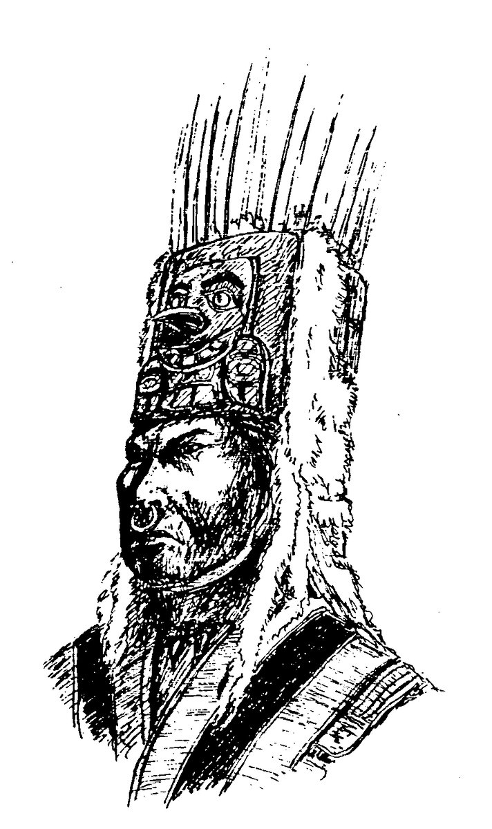 Вождь тлинкитов в традиционном головном уборе (рис. Гринев А.В. Индейцы тлинкиты в период русской Америки")