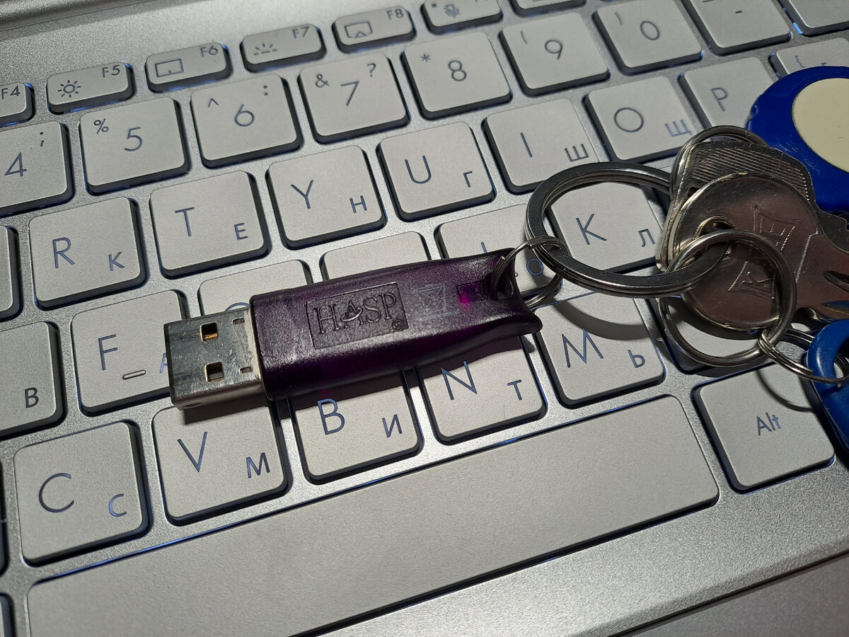 HASP ключ для 1С. Фиолетовый – однопользовательский, красные – сетевые и серверные. На самом ключе после метки net указано количество мест