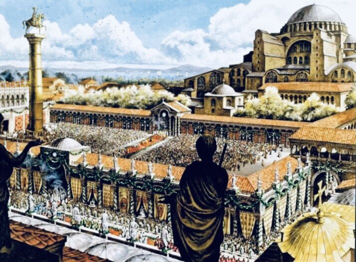 50-метровая колонна, посвящённая императору Юстиниану I (527-565). Разрушена османами в шестнадцатом веке https://avatars.dzeninfra.ru