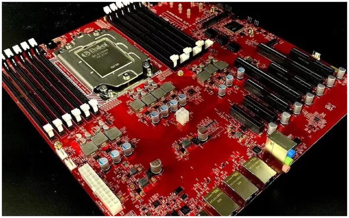 Та самая материнская плата на базе серверной системы BE-S1000 с 48 ядрами Arm Cortex-A75 с частотой 2,50 ГГц и мощностью 120 Вт. Данная картинка из общедоступных ресурсов сети интернет и принадлежит только ее авторам.