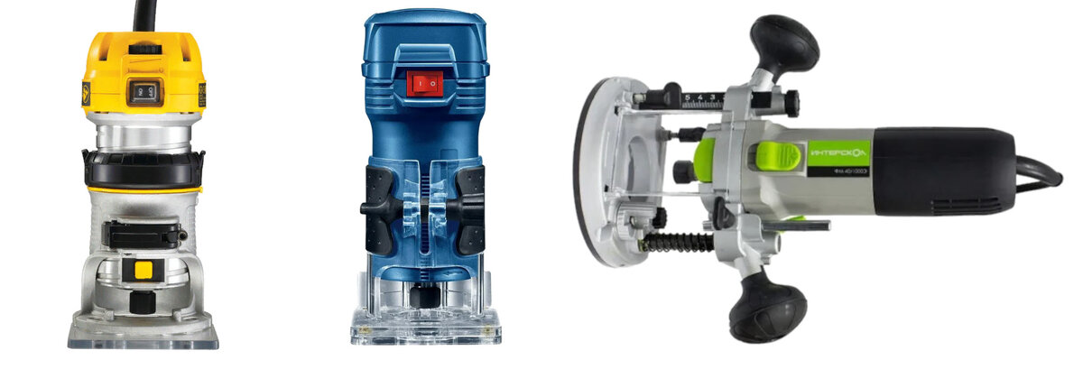 Некоторые образцы популярных кромочных ручных фрезеров. Коллаж автора.