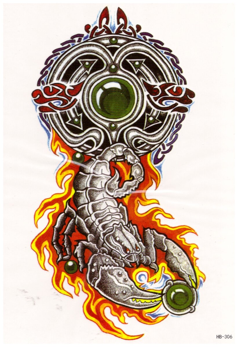 Временное тату скорпион в огне держится от 5 до 14 дней. Тату по низкой цене, подходит для мужчин и для женщин. 
Татуировка со скорпионом эффектно смотрится на мужском теле, особенно если расположена на предплечье, руках, спине. Какой бы эскиз вы ни выбрали, татуировка со скорпионом будет означать силу, агрессию, желание показать себя. Скорпион на мужском теле символизирует скрытую в мужчине силу. Это касается не только физической, но и психологической силы.

Татуировка со скорпионом набивается не только людьми, принадлежащими к этому знаку зодиака. Скорпион – эффектное изображение, которое будет красиво смотреться как на мужском, так и на женском теле.