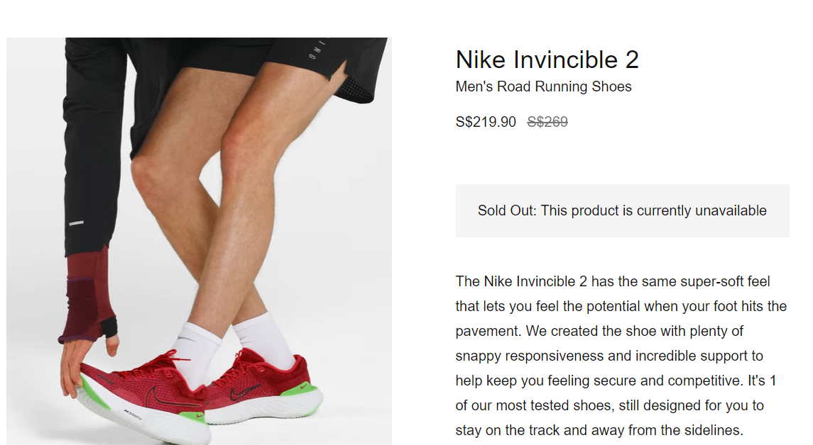 https://www.nike.com/sg/t/invincible-2-road-running-shoes-xrCMmF/DH5425-005
220 долларов, да еще и не в наличии. Не гуманно...