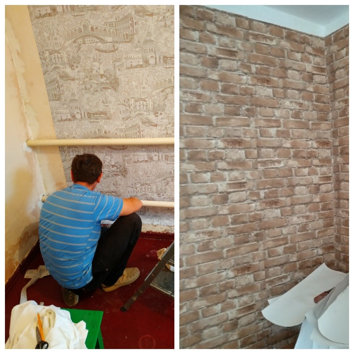 Процесс поклейки комнат