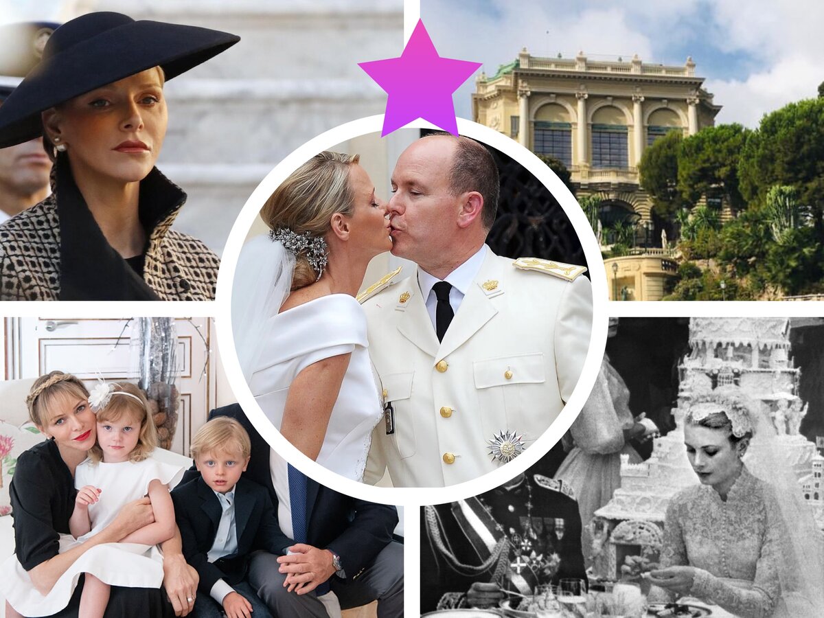 Шарлин, принцесса Монако с детьми и на свадьбе с принцем Альбером Вторым, свадьба Грейс Келли, Монте-Карло- фотоколлаж автора 