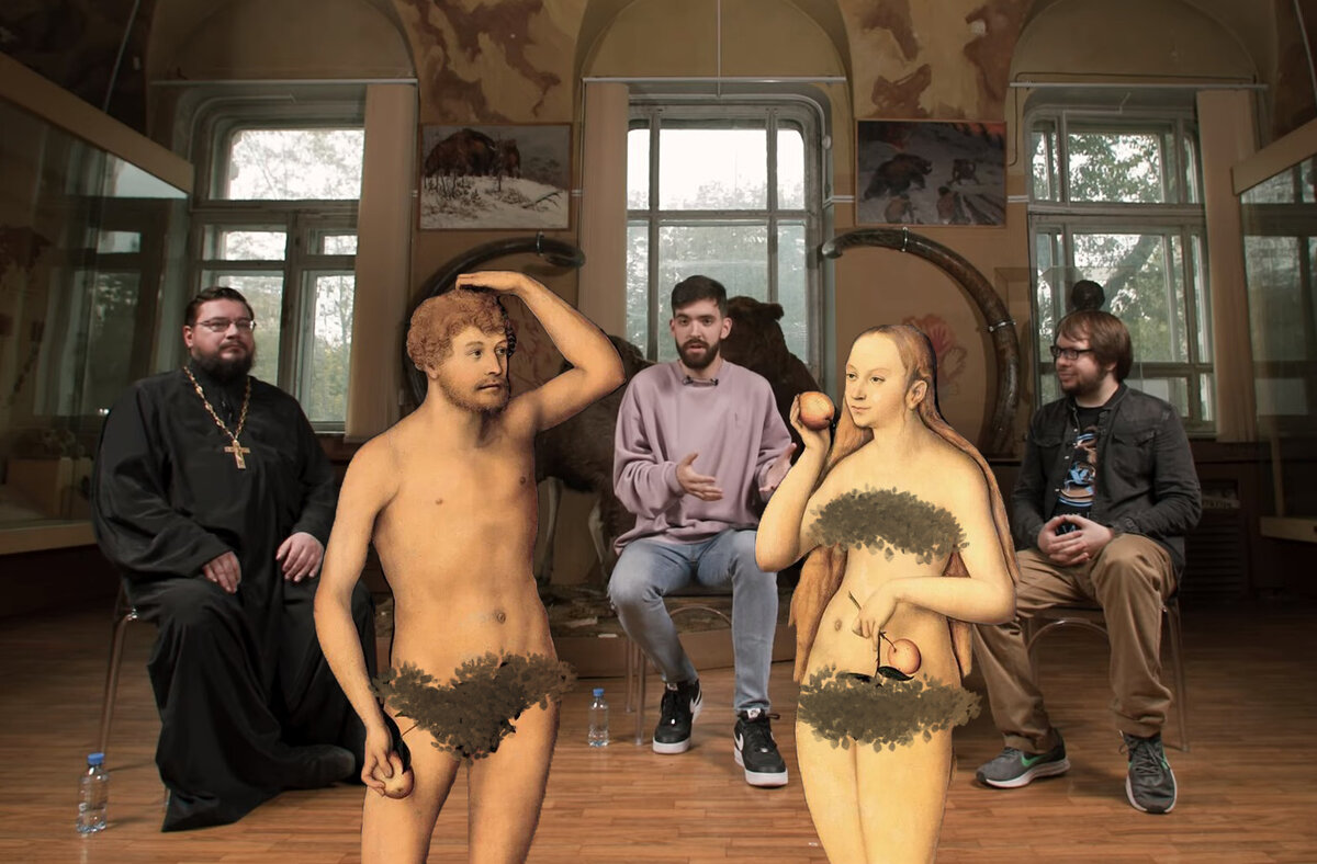 Слева преподаватель естественных наук протоиерей Олег Мумриков, в центре автор канала "Серафим" Серафим Сашлиев, справа кандидат биологических наук и популяризатор науки Александр Панчин.