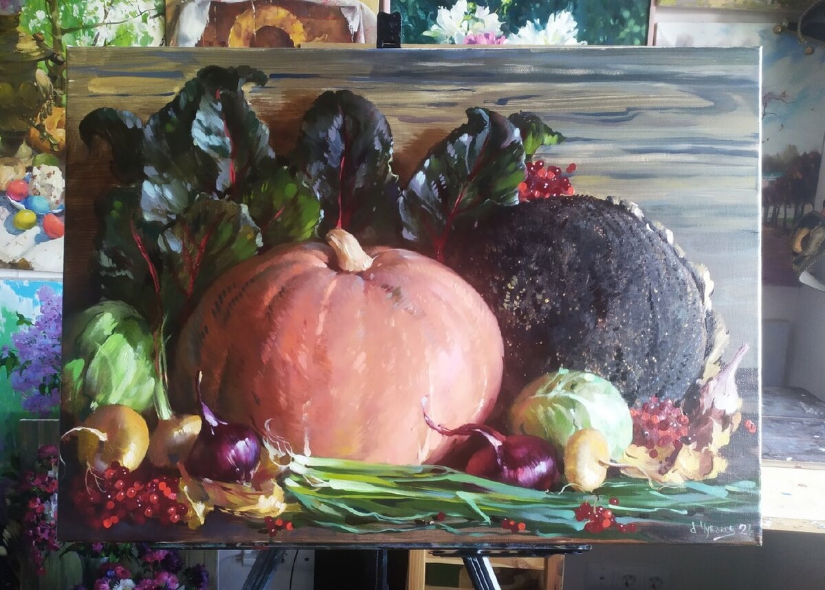 2. Работа Антона Чубакова. "Дары осени", 50х70 см, х.м., 2021 г. Изображение из аккаунта художника vk.com/id161367748